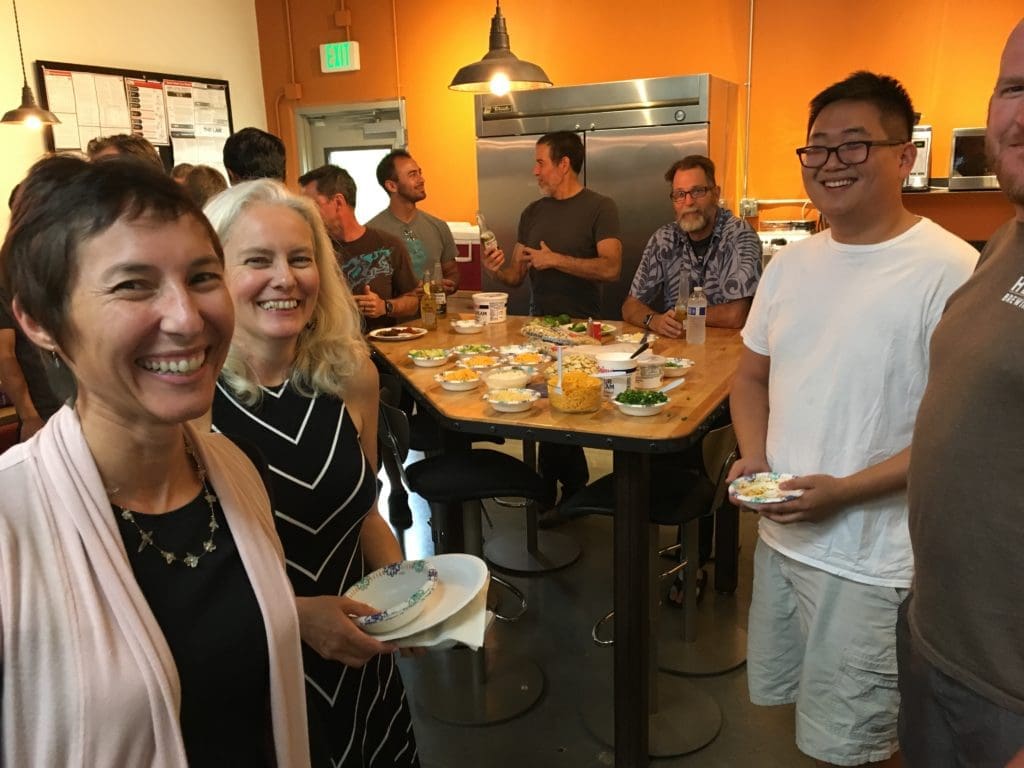 people having fun at a team lunch at NOVO office in San Diego